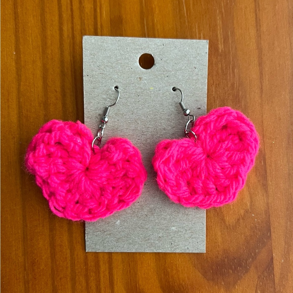 Pink Crochet Heart Earrings